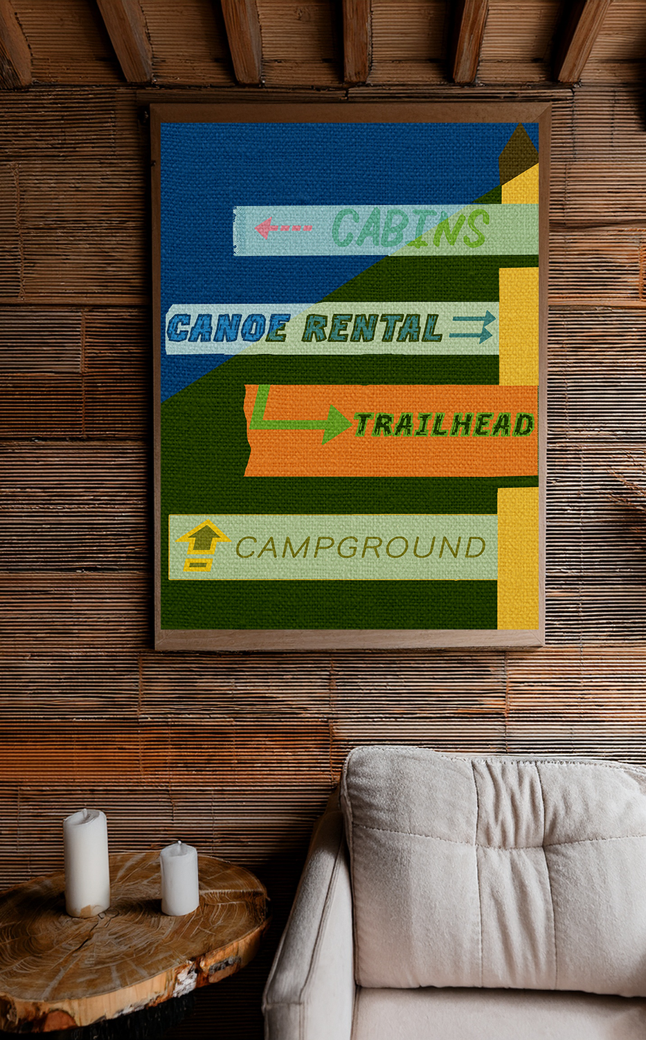 Midwest Modern Campy Campground Directional Sign  Art Print - Matte Canvas, Stretched, 1.25" -  home decor, wall art, space, camp, cabin, cottage