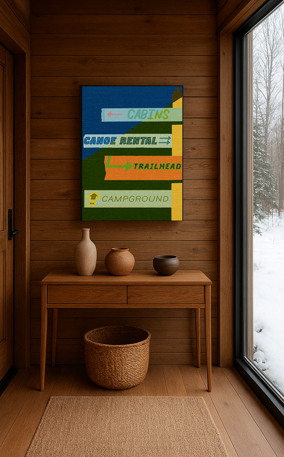 Midwest Modern Campy Campground Directional Sign  Art Print - Matte Canvas, Stretched, 1.25" -  home decor, wall art, space, camp, cabin, cottage