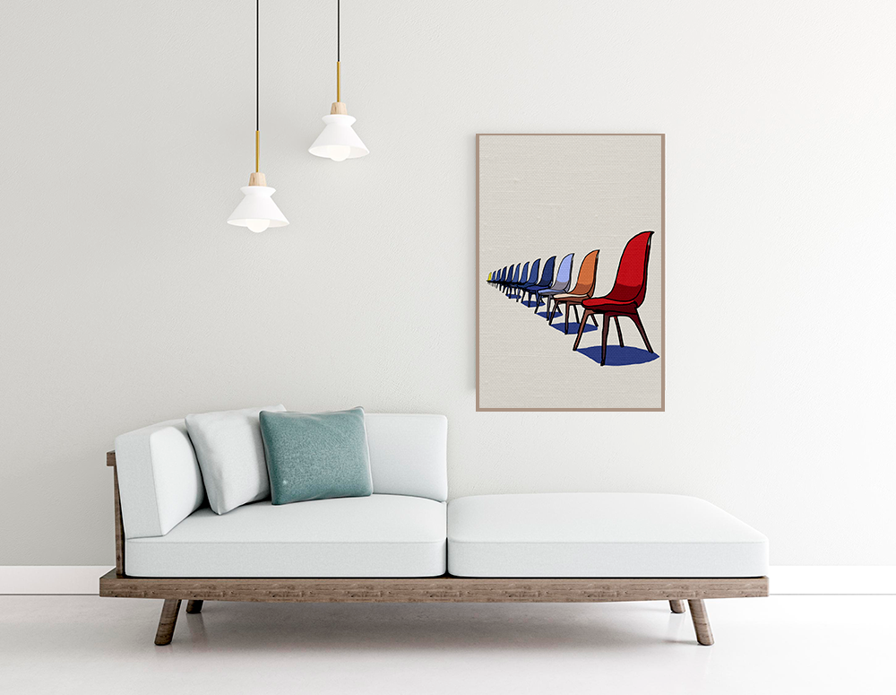 Midwest Modern Pop Art Style Mod Chairs in a Row Print - Matte Canvas, Stretched, 1.25"