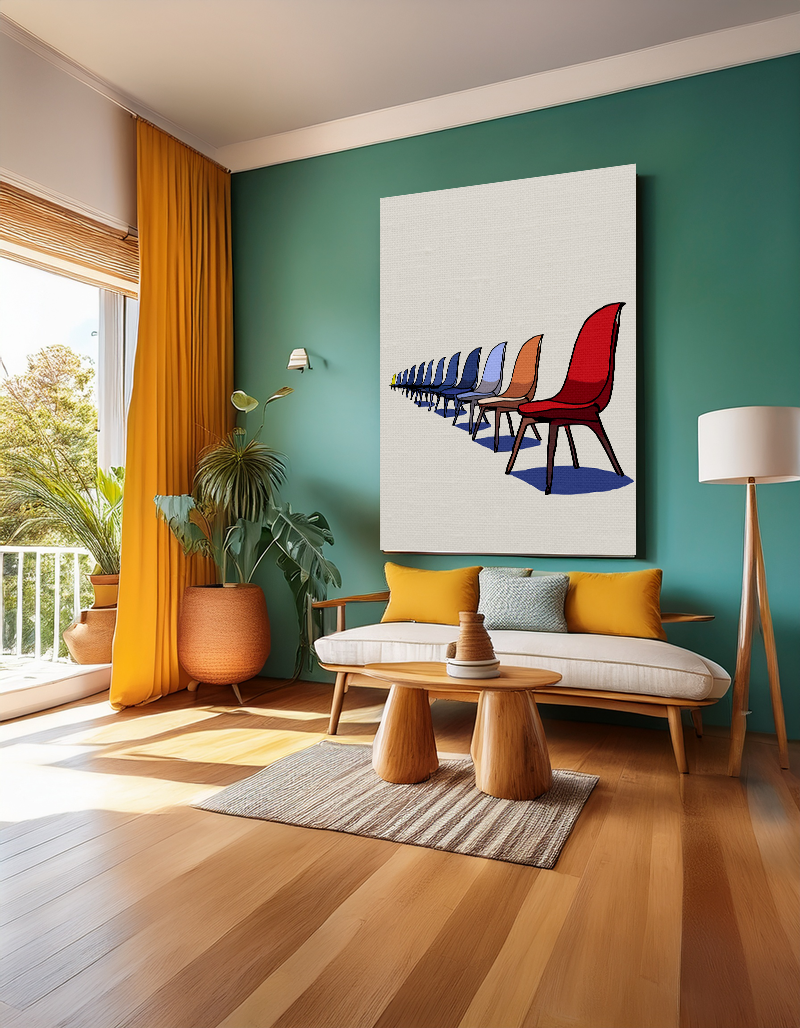 Midwest Modern Pop Art Style Mod Chairs in a Row Print - Matte Canvas, Stretched, 1.25"