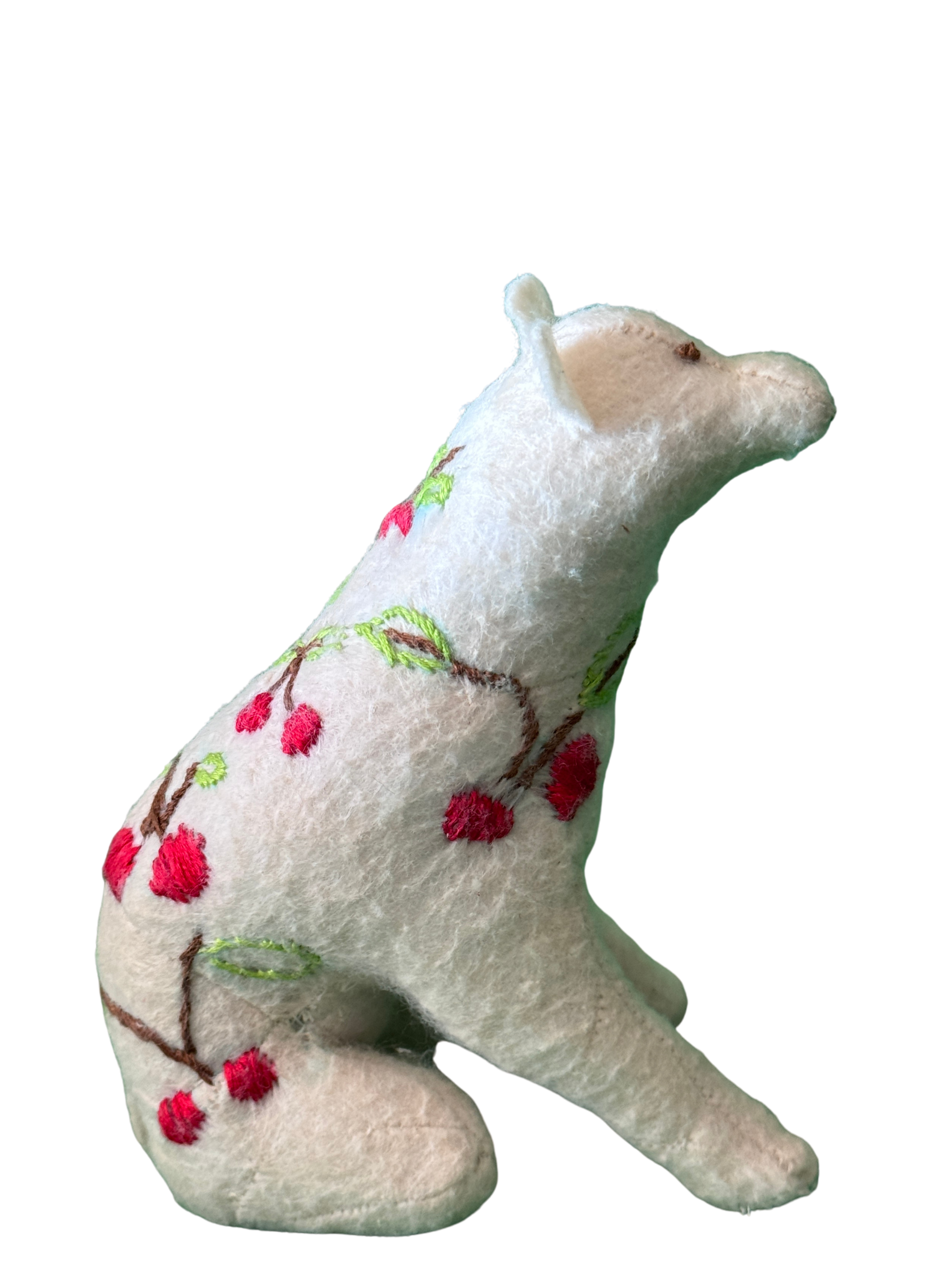One of Kind Soft Art Sculpture Cherry Berry Bear - Woodland Collection - Hand Embroidered