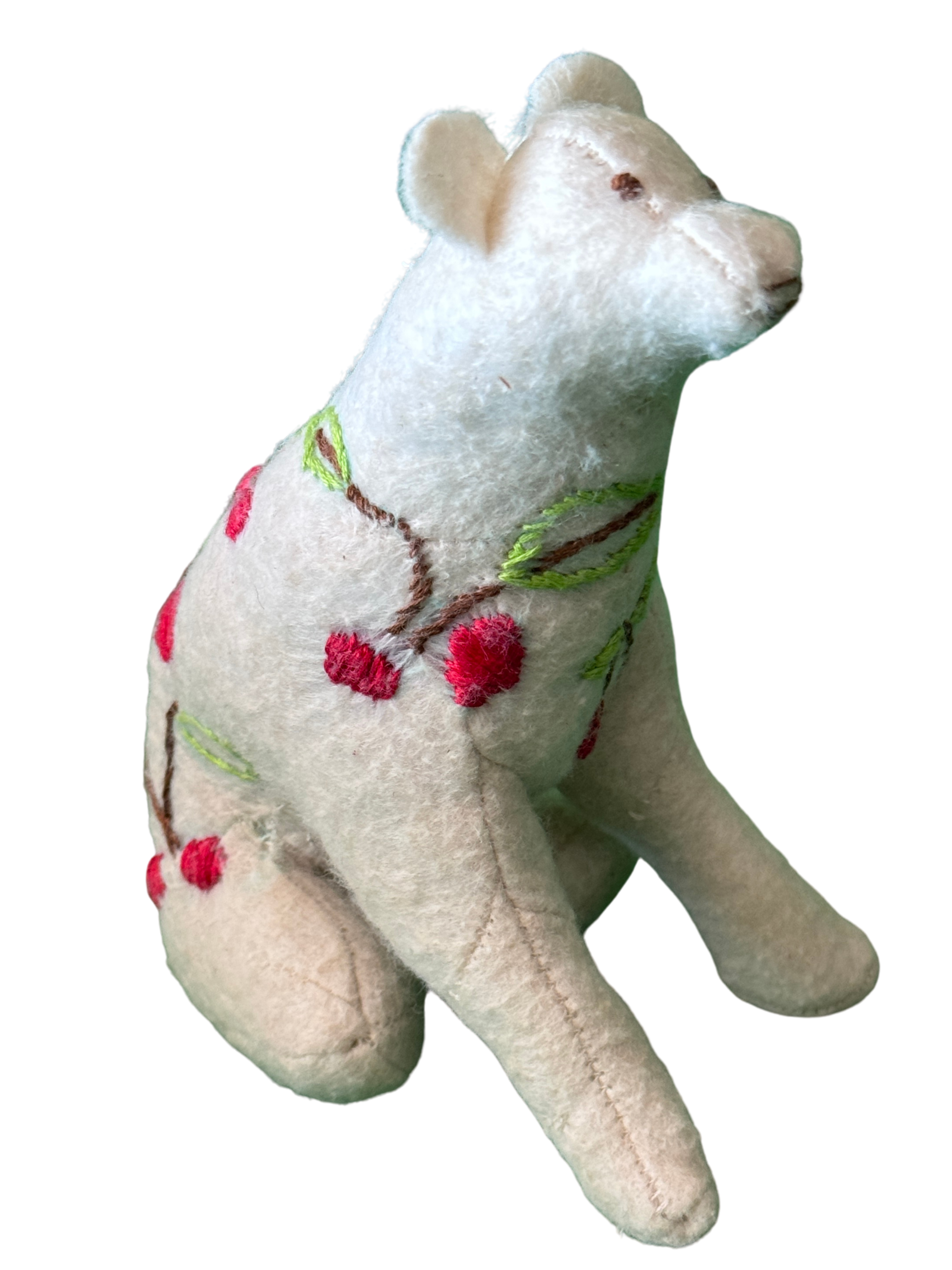 One of Kind Soft Art Sculpture Cherry Berry Bear - Woodland Collection - Hand Embroidered