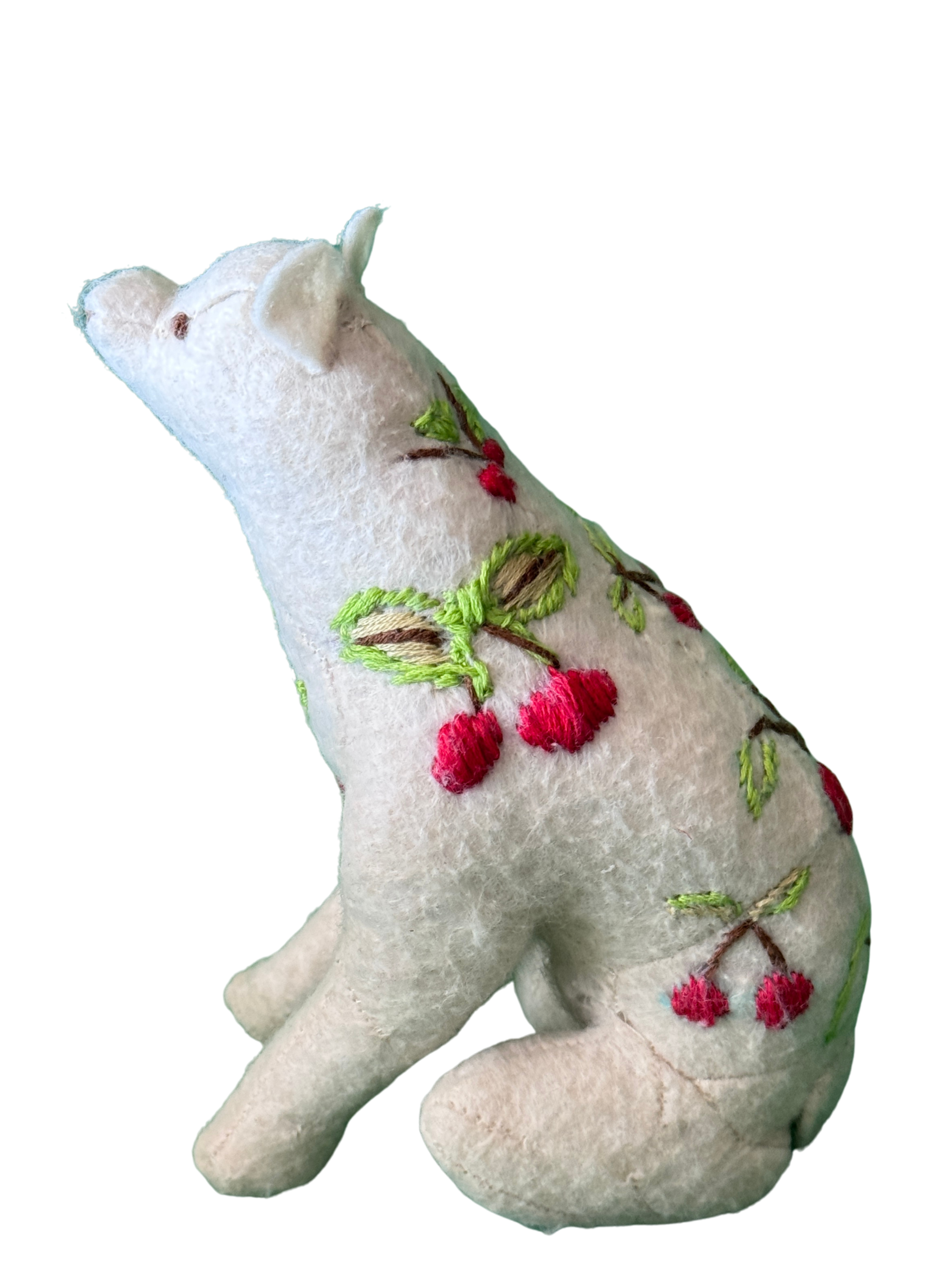One of Kind Soft Art Sculpture Cherry Berry Bear - Woodland Collection - Hand Embroidered
