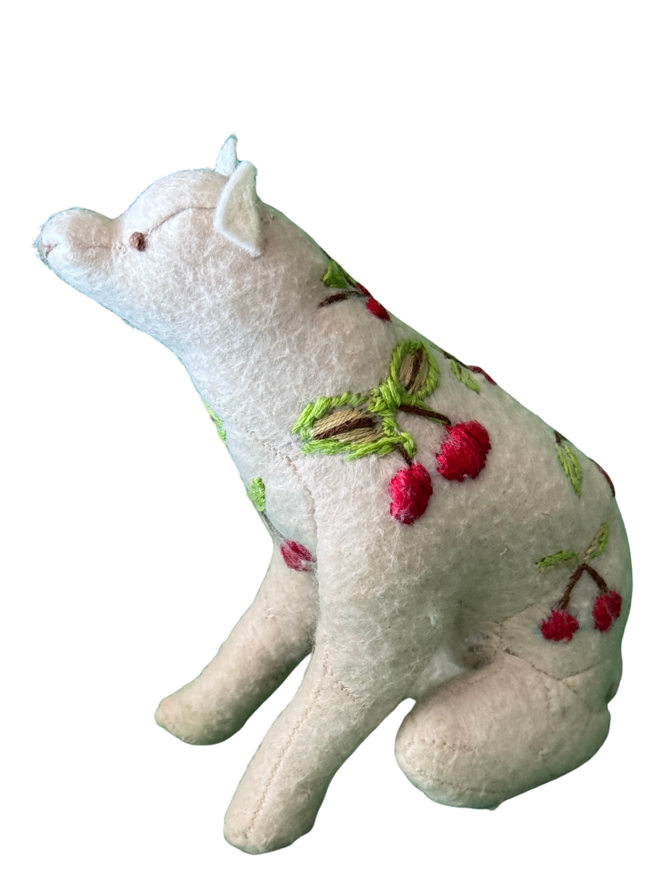 One of Kind Soft Art Sculpture Cherry Berry Bear - Woodland Collection - Hand Embroidered