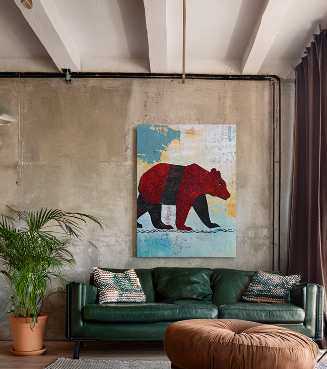 Collage Style Walking Bear - Matte Canvas, Stretched, 1.25"