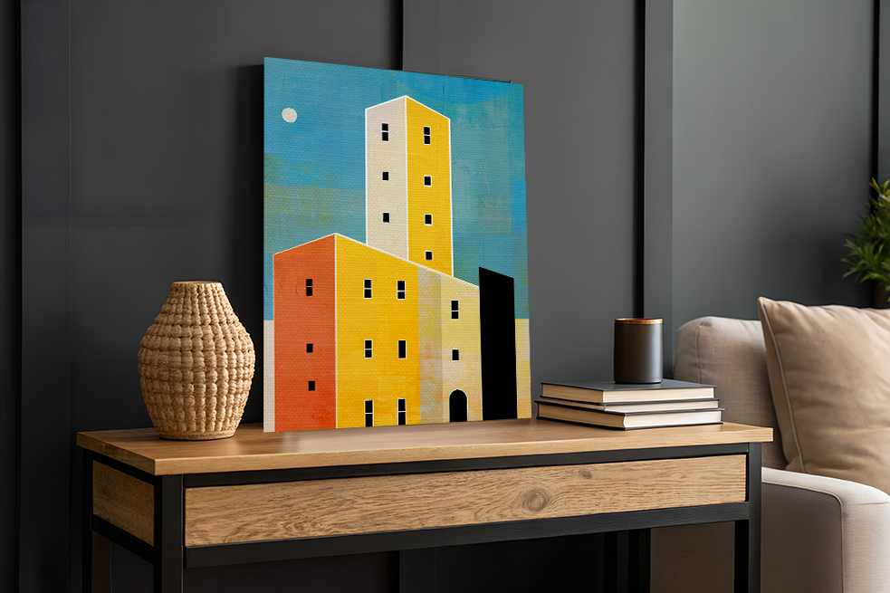 Midwest Modern Cityscape in Blue Print - Matte Canvas, Stretched, 1.25" -  home decor, wall art, city, blue