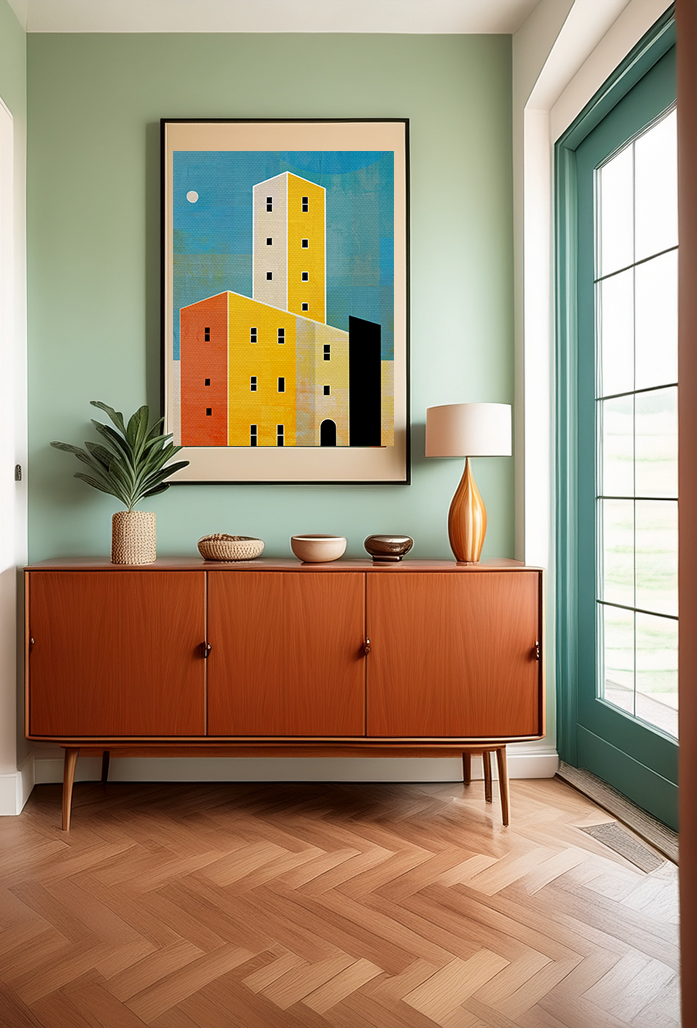 Midwest Modern Cityscape in Blue Print - Matte Canvas, Stretched, 1.25" -  home decor, wall art, city, blue