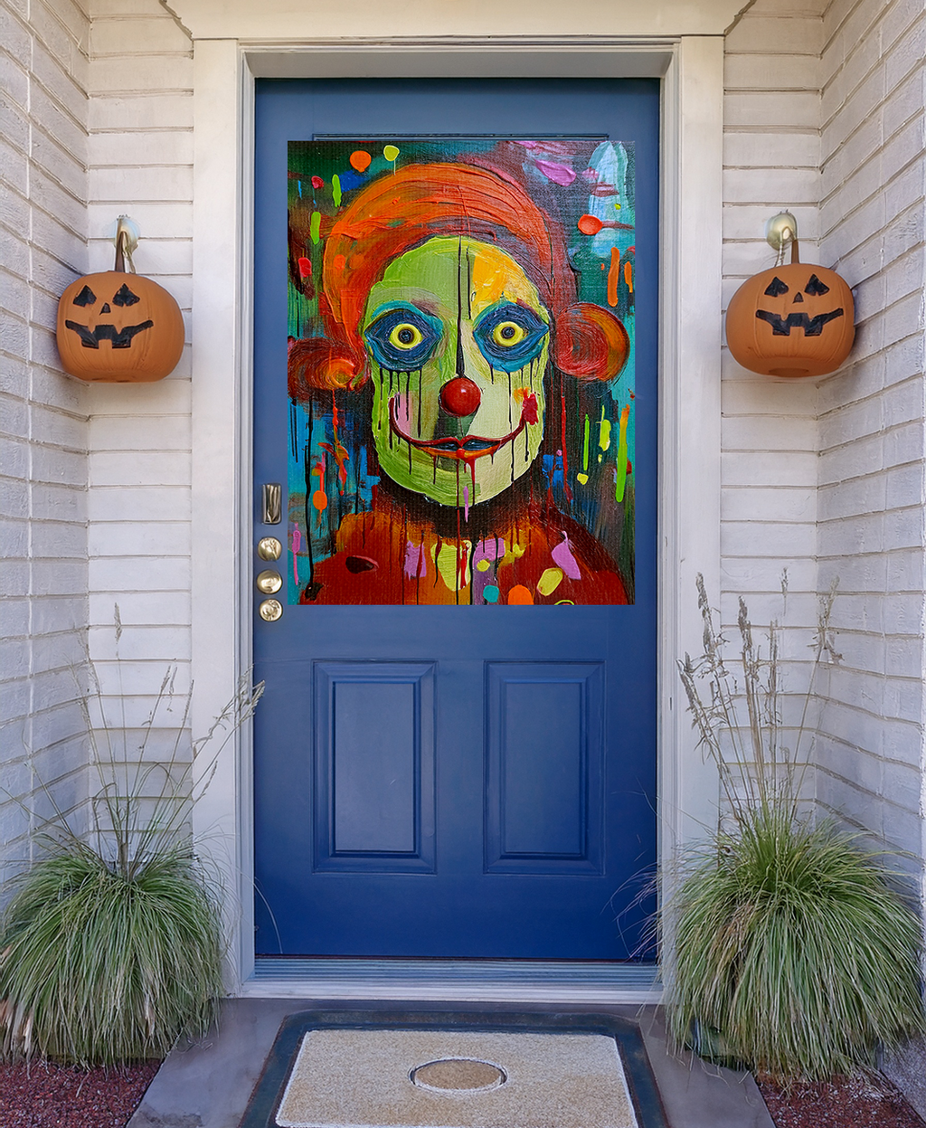 Midwest Mod Creepy Clown Seasonal Silk Poster, Indoor and Outdoor Decor, Unique Home Decor, Seasonal Decor, Halloween, Creepy Clown