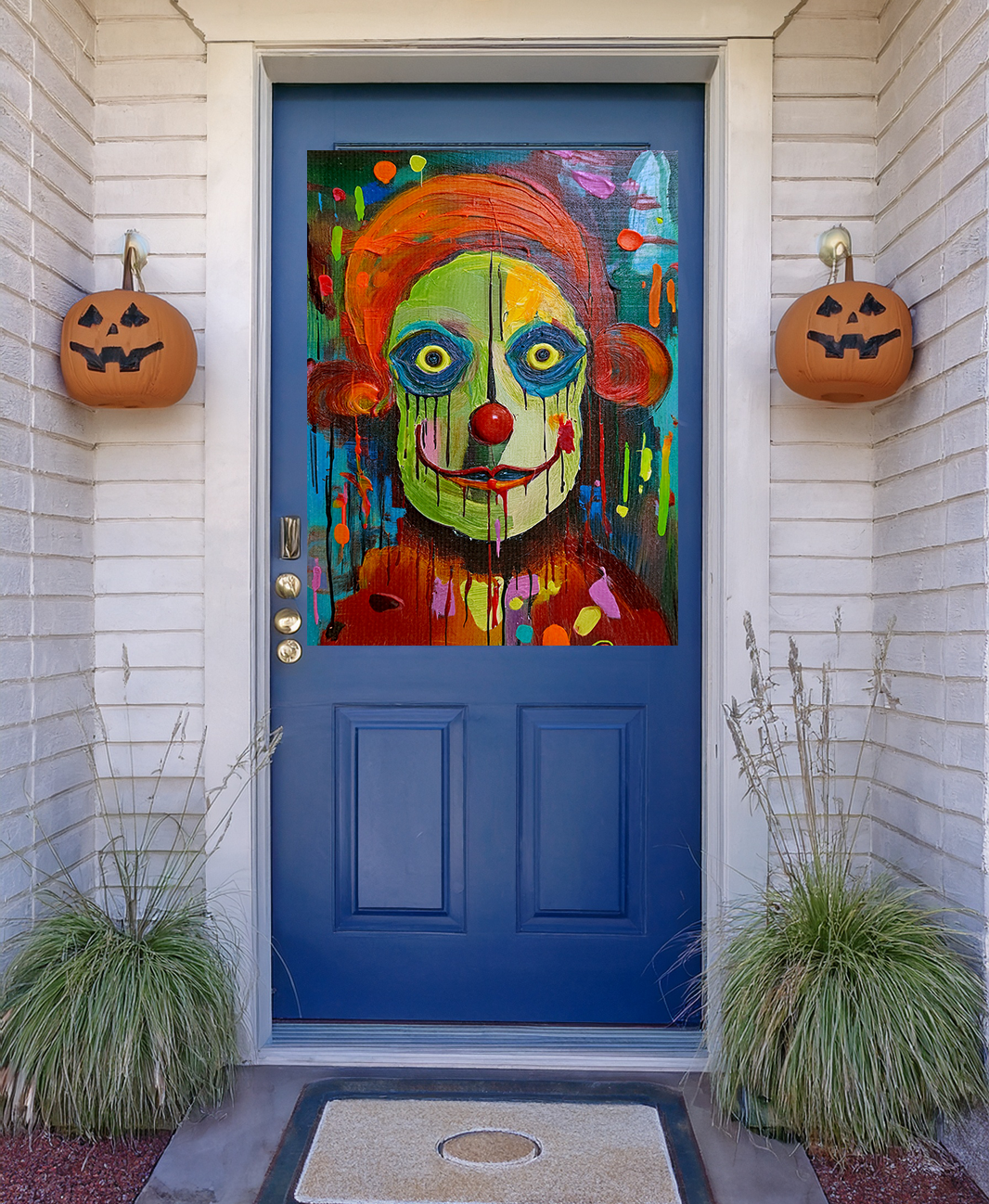 Midwest Mod Creepy Clown Seasonal Silk Poster, Indoor and Outdoor Decor, Unique Home Decor, Seasonal Decor, Halloween, Creepy Clown
