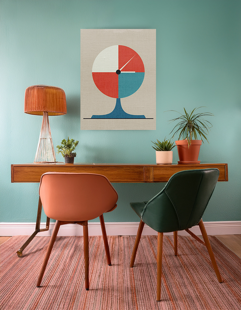 Midwest Modern Circular Desk Clock Pop Art Print - Matte Canvas, Stretched, 1.25" -  home decor, wall art, mcm, clock, office art
