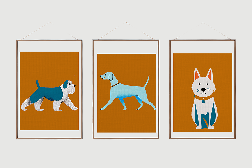 Midwest Modern Retro Sitting Dog Pup Print  - Matte Canvas, Stretched, 1.25"