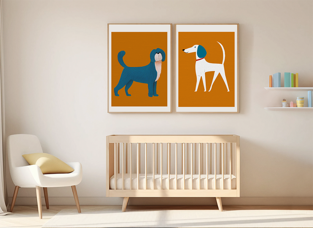 Midwest Modern Retro Sitting Dog Pup Print  - Matte Canvas, Stretched, 1.25"