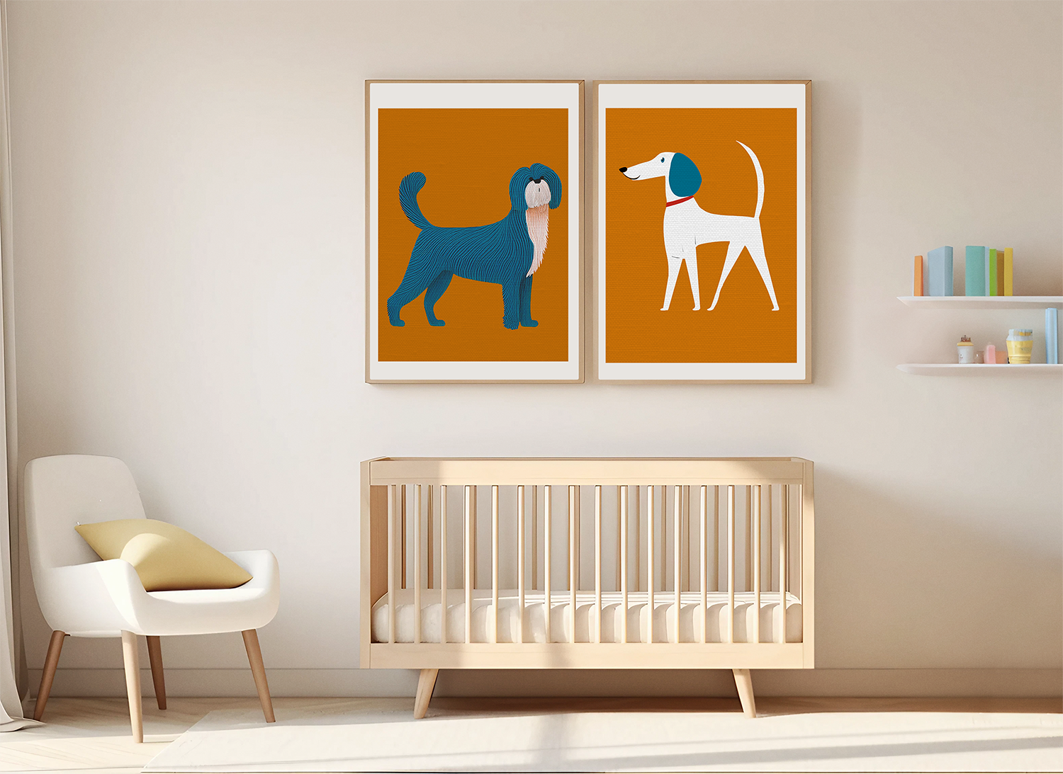 Midwest Modern Retro Sitting Dog Pup Print  - Matte Canvas, Stretched, 1.25"