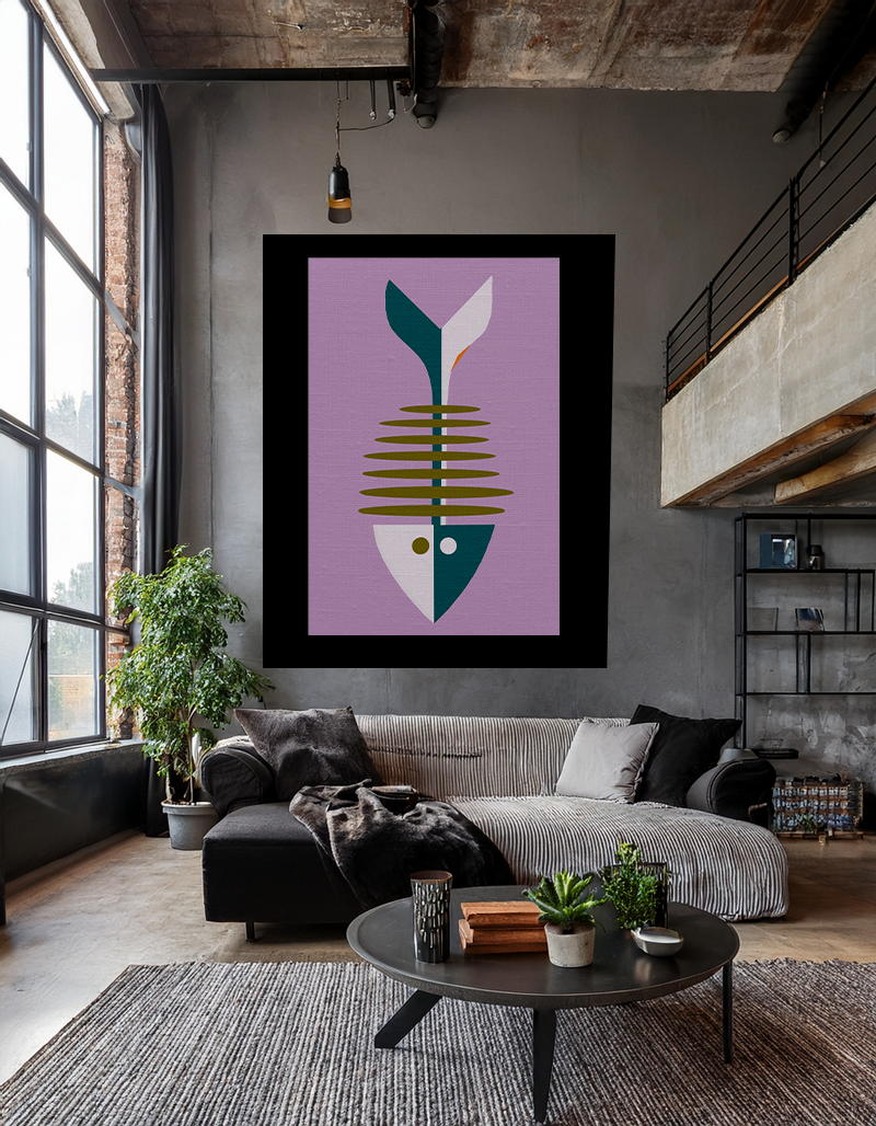Midwest Modern Pop Art Style Fishbone Print - Matte Canvas, Stretched, 1.25"