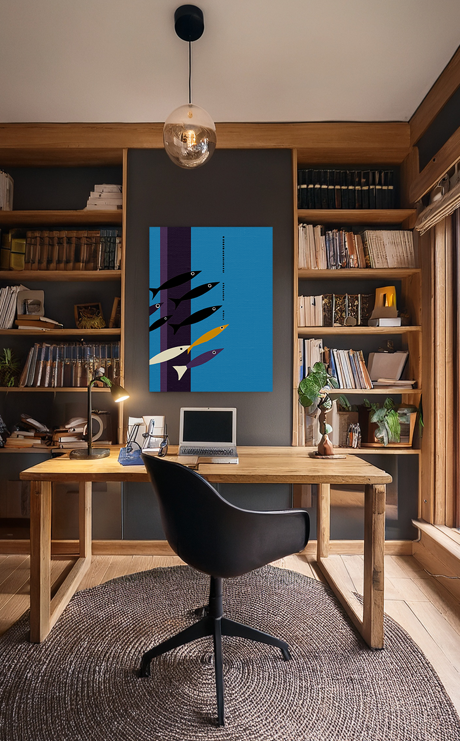 Midwest Modern Abstract Retro School of Fish (G) Print - Matte Canvas, Stretched, 1.25" -  home decor, wall art, nature, fish, fishing