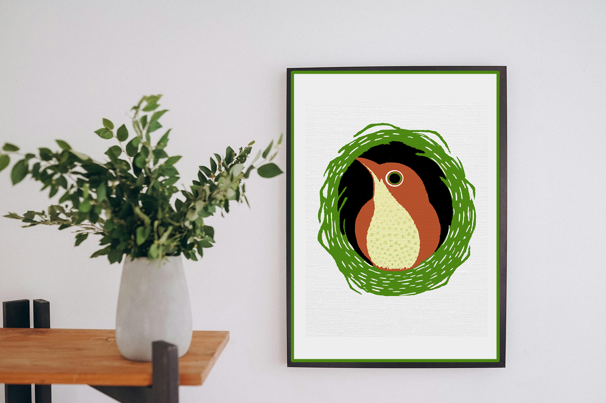 Midwest Mod Wren Tucked In Art Print  - Matte Canvas, Stretched, 1.25"
