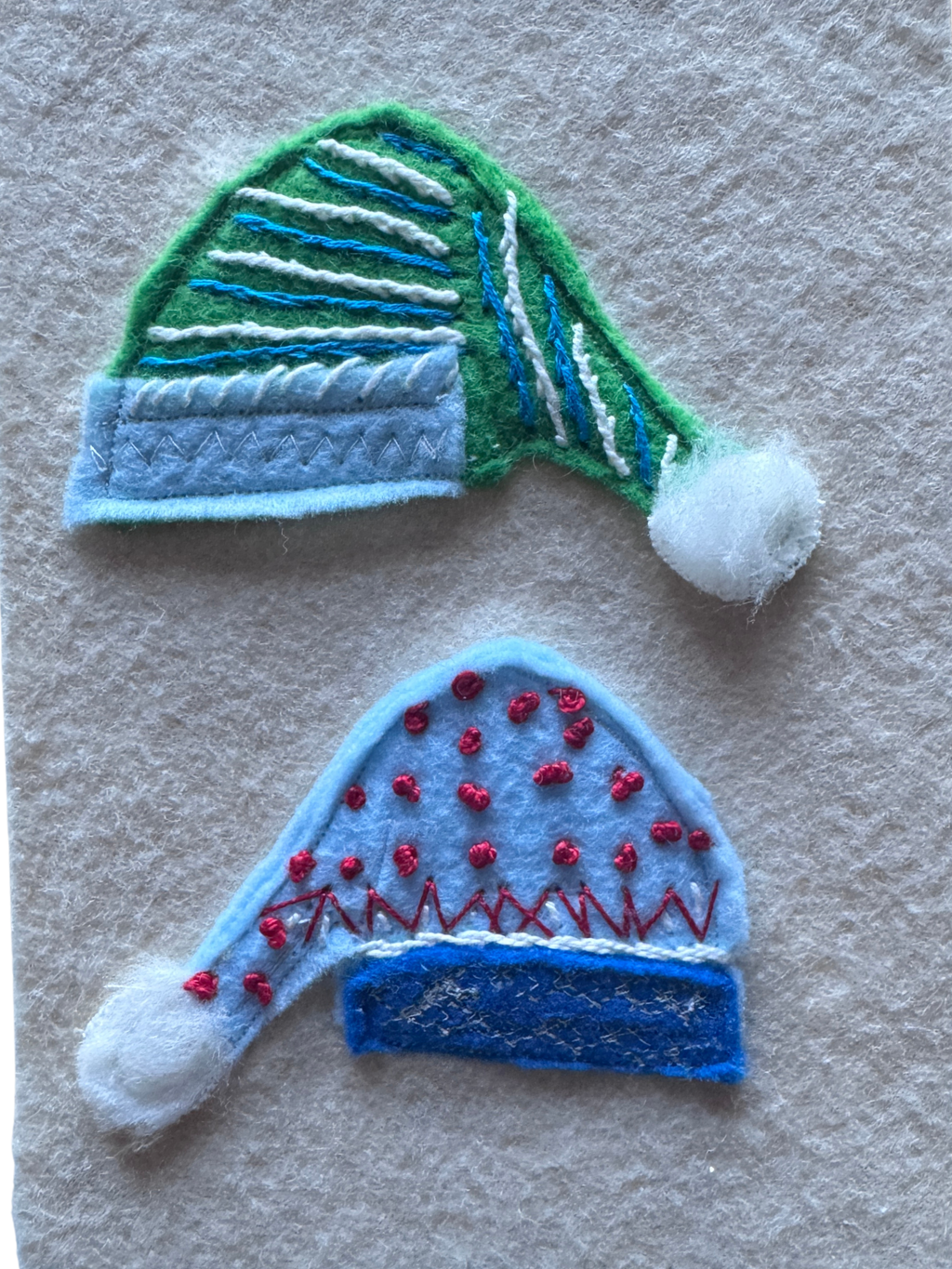 Pair of Seasonal Snow Hats- One-of-a-Kind Holiday Art Panel