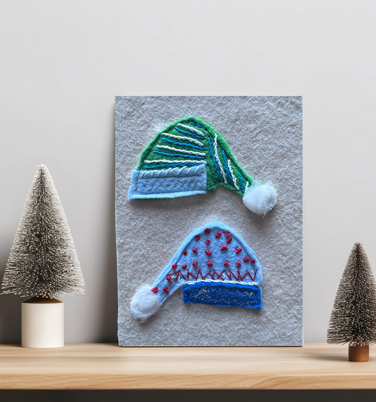 Pair of Seasonal Snow Hats- One-of-a-Kind Holiday Art Panel