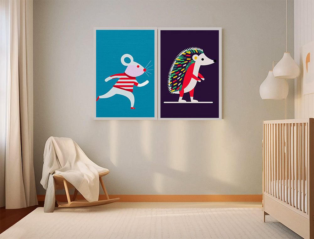 Midwest Modern Running Mouse Print - Matte Canvas, Stretched, 1.25" - nursery, wall decor, fun art, stripes, bold, kids decor