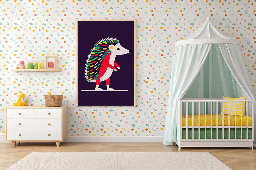 Midwest Modern Pop Art Style Hedgehog Print - Matte Canvas, Stretched, 1.25" - nursery, wall decor, fun art, bold, kids decor