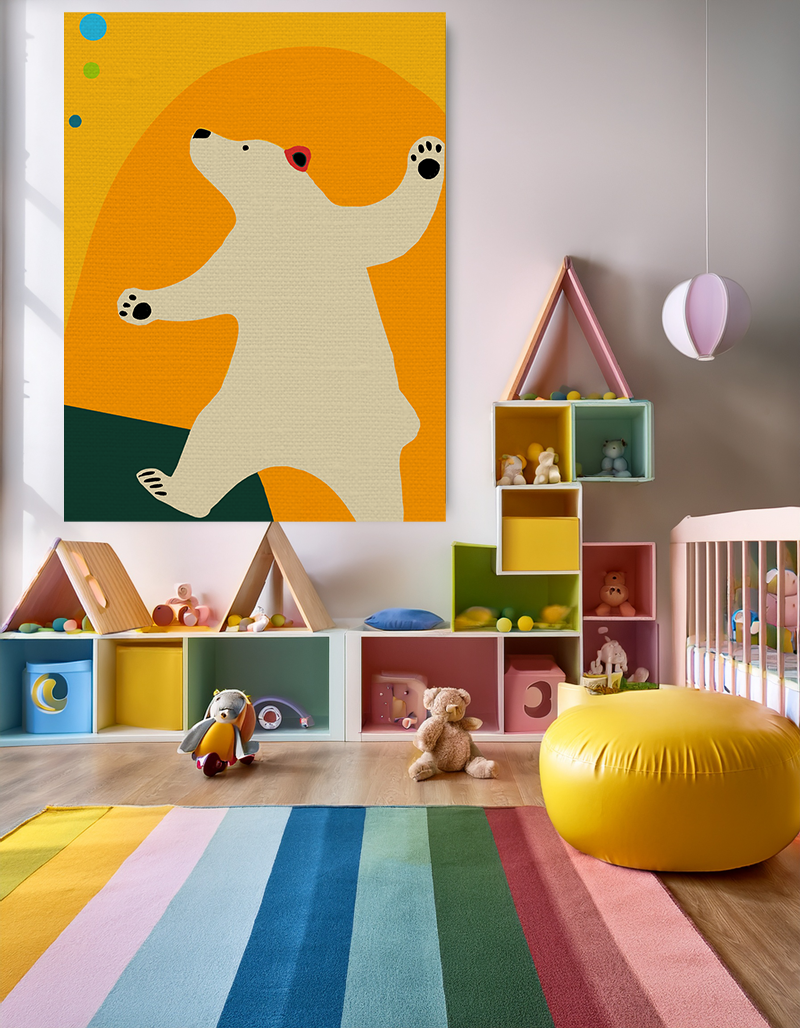 Midwest Modern Pop Art Style Juggling Bear Print - Matte Canvas, Stretched, 1.25"