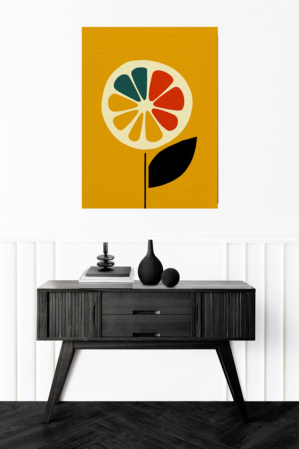 Midwest Modern Icon Pop Art Lemon Flower Print - Matte Canvas, Stretched, 1.25" - wall decor, fun art,  bold, lemons, floral