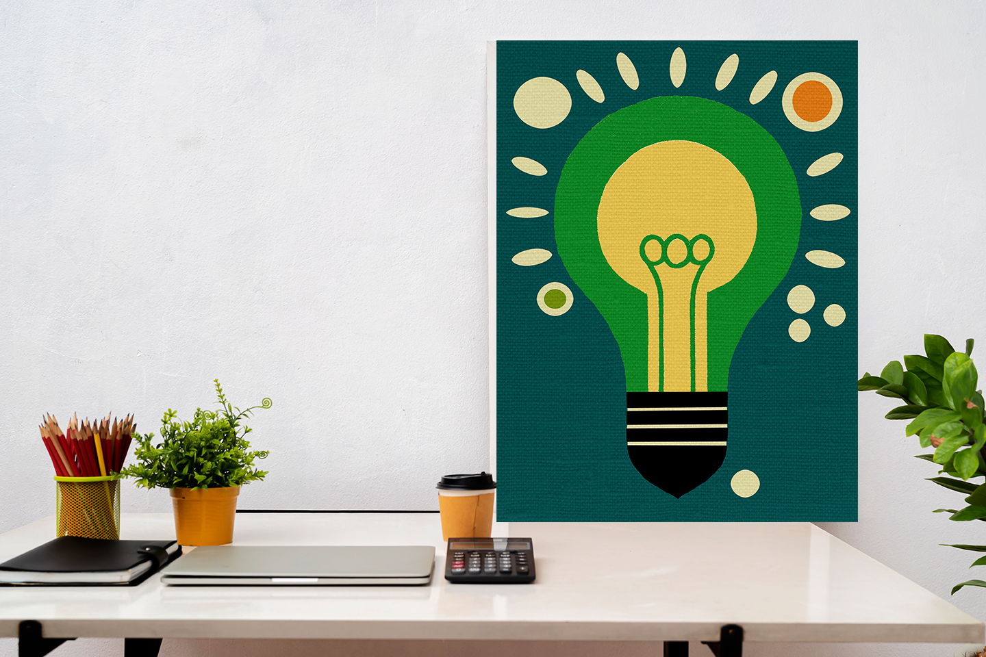 Midwest Modern Abstract Pop Art Style Idea Lightbulb Art - Matte Canvas, Stretched, 1.25" -  home decor, wall art, pop, lightbulb, ideas
