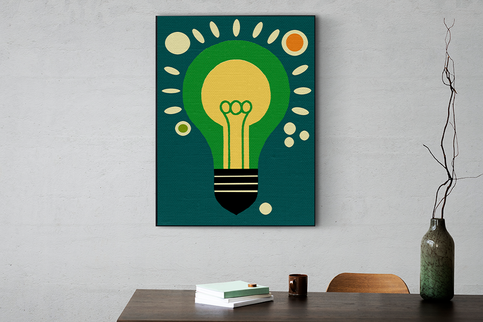 Midwest Modern Abstract Pop Art Style Idea Lightbulb Art - Matte Canvas, Stretched, 1.25" -  home decor, wall art, pop, lightbulb, ideas