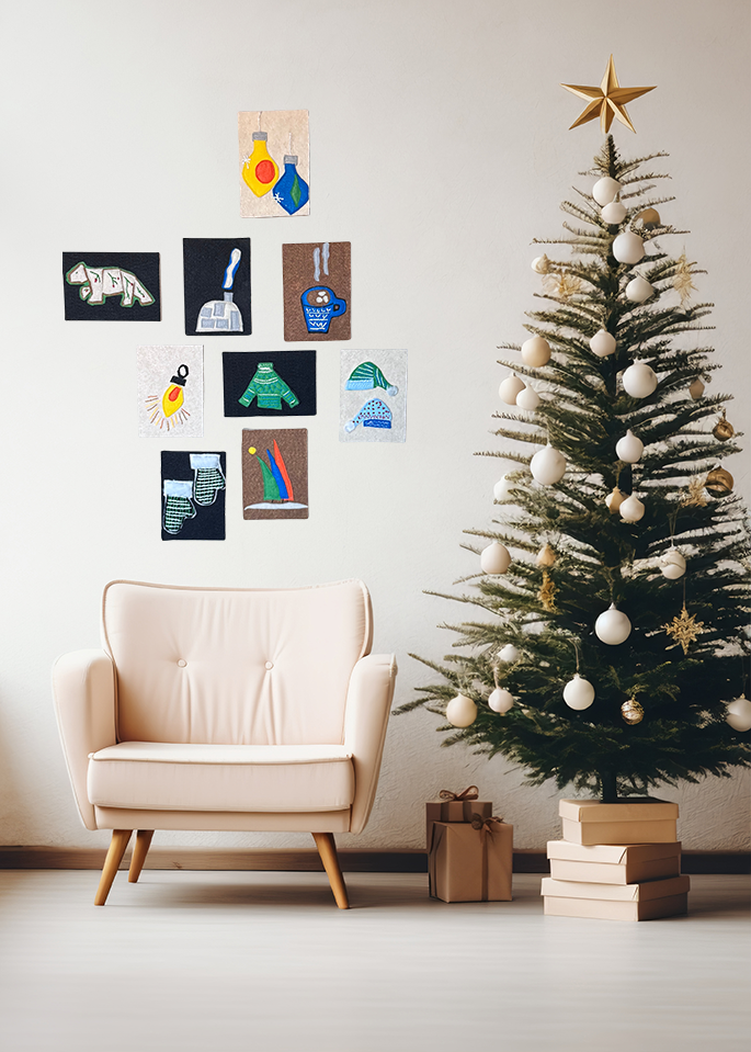 Holiday Berry Bear - One-of-a-Kind Holiday Art Panel