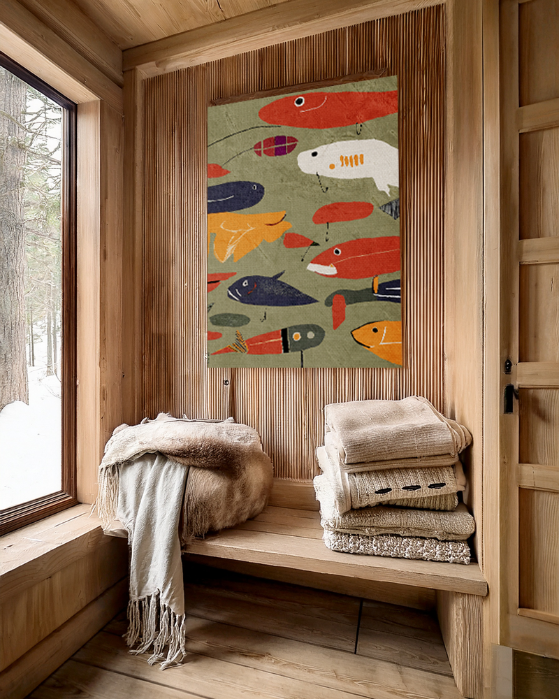 Vintage Fishing Lures #1 Cabin Pop Art Print - Matte Canvas, Stretched, 1.25" -  home decor, wall art, fishing, vintage, cabin, cottage, shabby