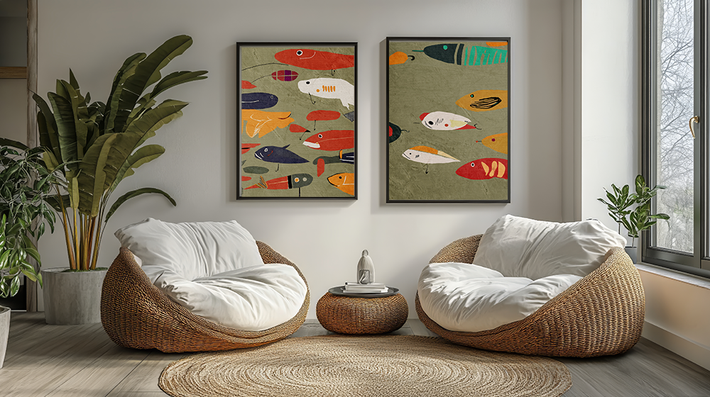 Vintage Fishing Lures #1 Cabin Pop Art Print - Matte Canvas, Stretched, 1.25" -  home decor, wall art, fishing, vintage, cabin, cottage, shabby
