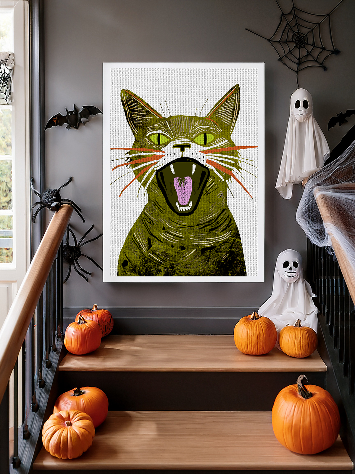 Vibrant Cat Silk Poster, Indoor and Outdoor Decor, Cat Lover, Unique Home Decor, Seasonal Decor, Halloween
