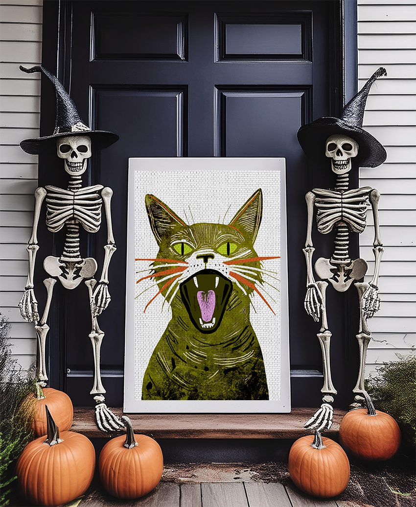Vibrant Cat Silk Poster, Indoor and Outdoor Decor, Cat Lover, Unique Home Decor, Seasonal Decor, Halloween