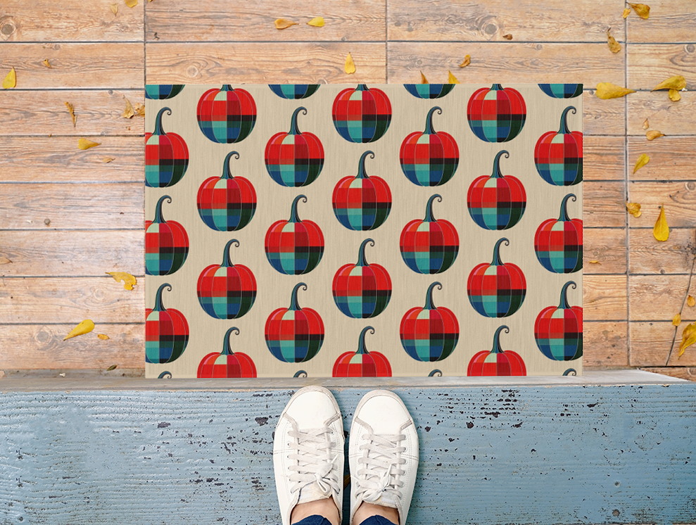 Mid-Century Modern Style Halloween Pumpkin Pattern Outdoor Rug — Retro Abstract Patio Mat
