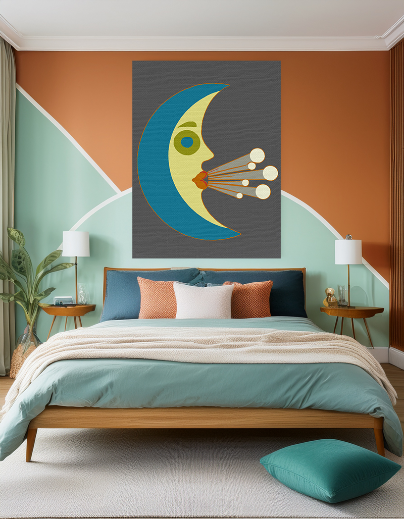 Midwest Modern Windy Crescent Moon Print - Matte Canvas, Stretched, 1.25" -  home decor, wall art, nature, moon, space, wind, weather