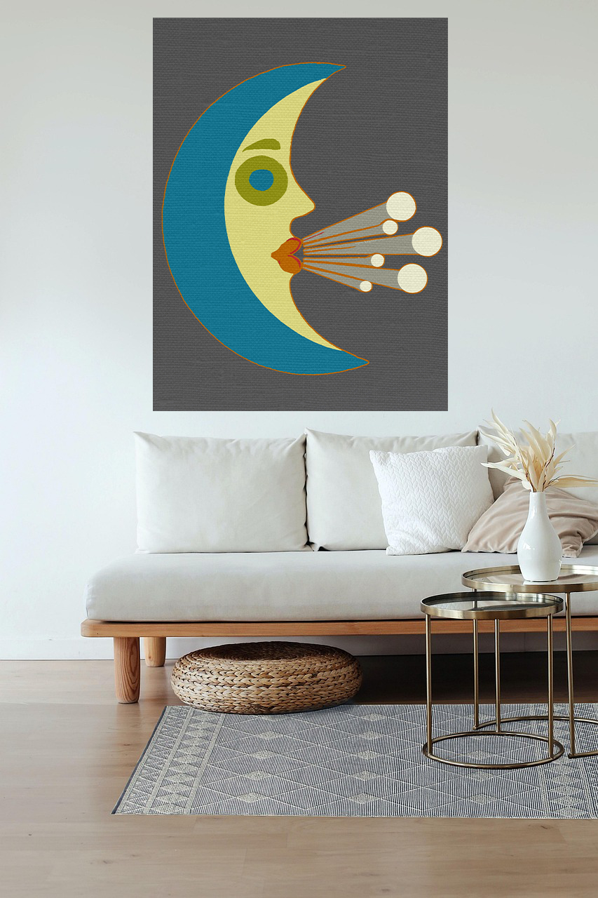Midwest Modern Windy Crescent Moon Print - Matte Canvas, Stretched, 1.25" -  home decor, wall art, nature, moon, space, wind, weather