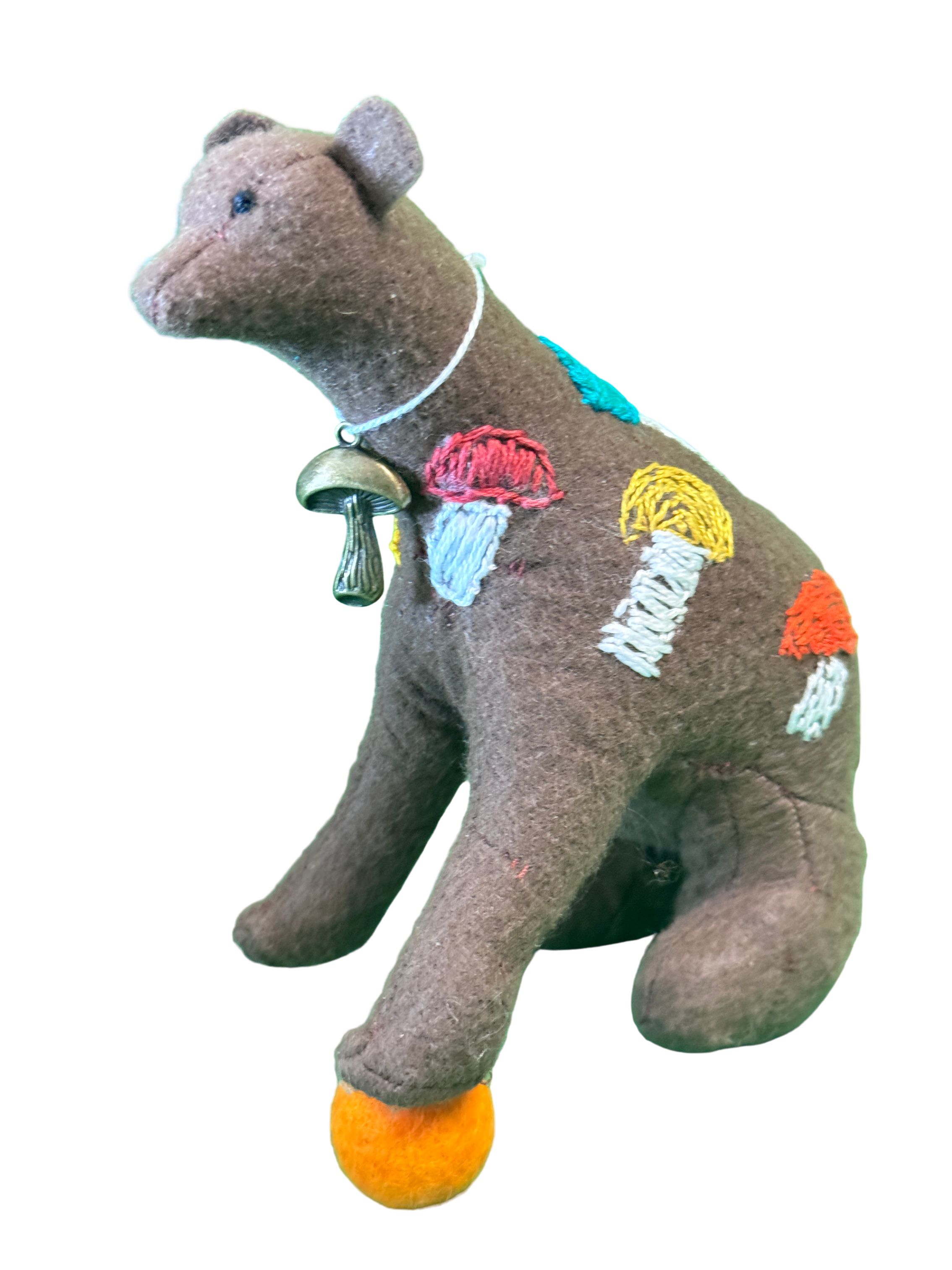 One of Kind Soft Art Sculpture Mushroom Bear - Woodland Collection - Hand Embroidered
