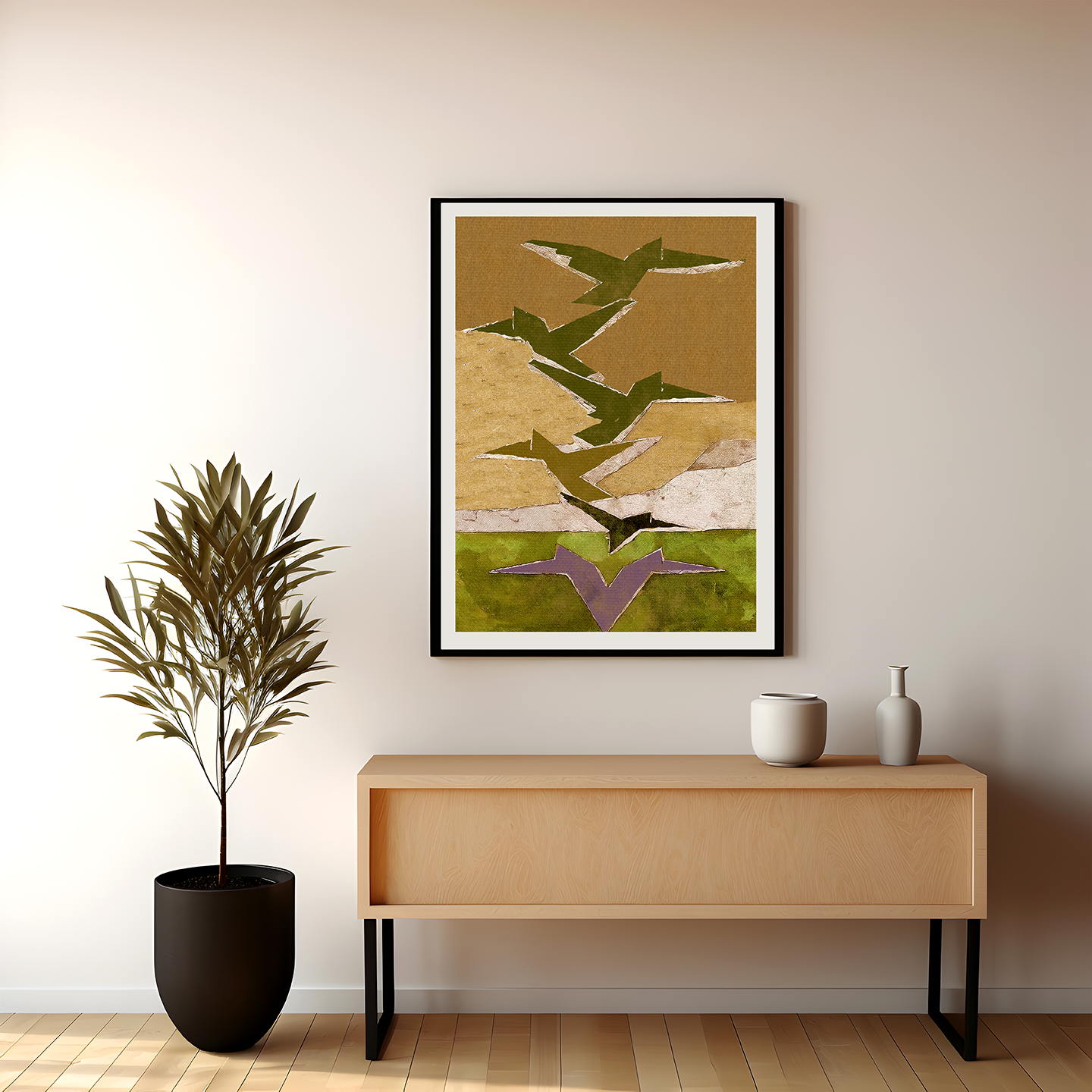 Midwest Mod Paper Crane Birds Art Print  - Matte Canvas, Stretched, 1.25"