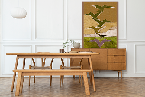 Midwest Mod Paper Crane Birds Art Print  - Matte Canvas, Stretched, 1.25"