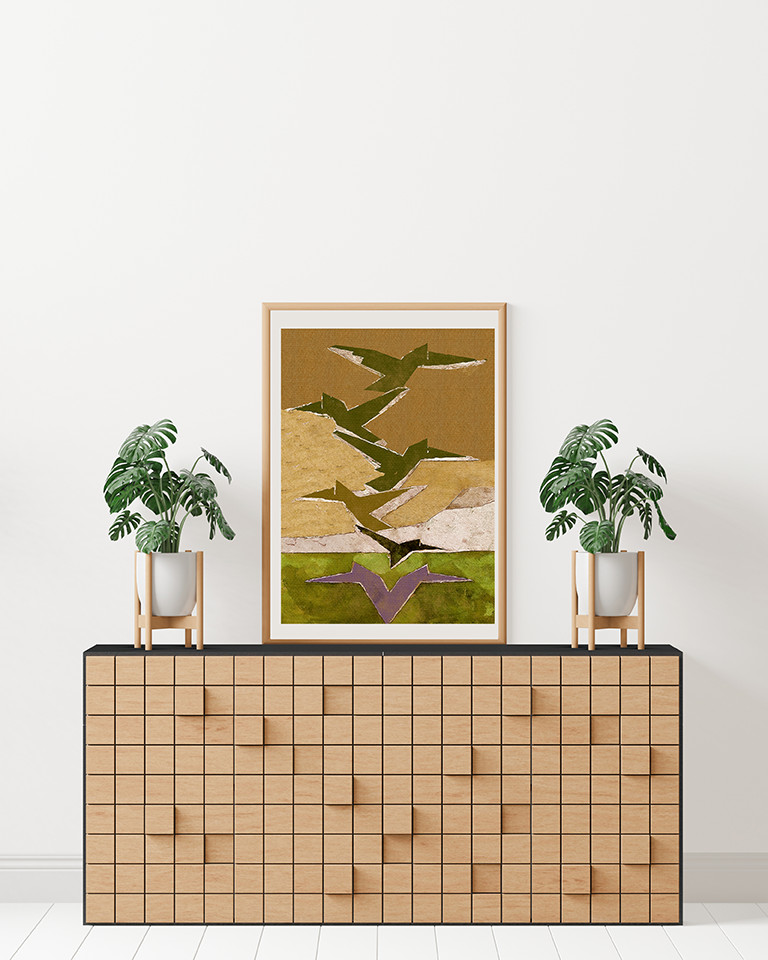 Midwest Mod Paper Crane Birds Art Print  - Matte Canvas, Stretched, 1.25"