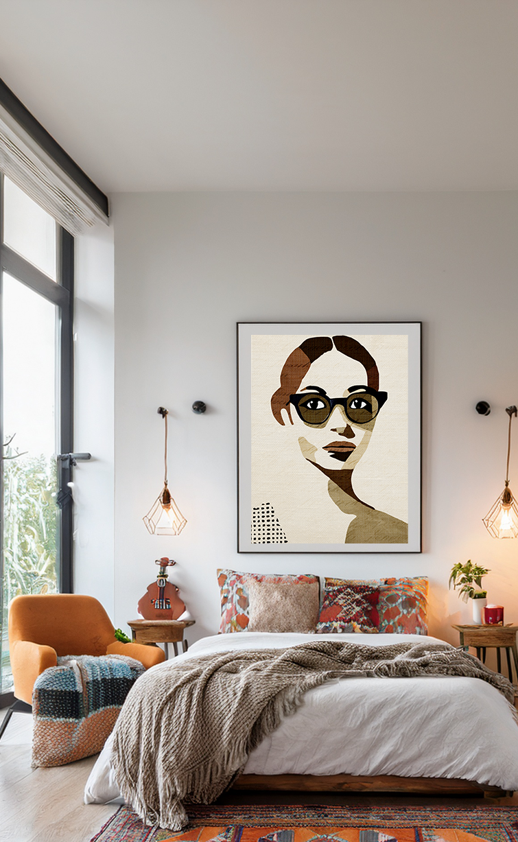 Midwest Modern Woman Portrait in Paper Print - Matte Canvas, Stretched, 1.25" -  home decor, wall art, portrait, woman