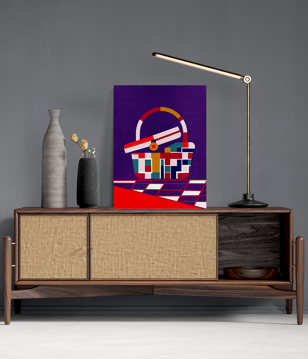 Midwest Modern Abstract Picnic Basket Pop Art Print - Matte Canvas, Stretched, 1.25" -  home decor, wall art, pop art, picnic, summer