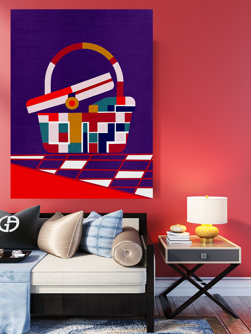 Midwest Modern Abstract Picnic Basket Pop Art Print - Matte Canvas, Stretched, 1.25" -  home decor, wall art, pop art, picnic, summer