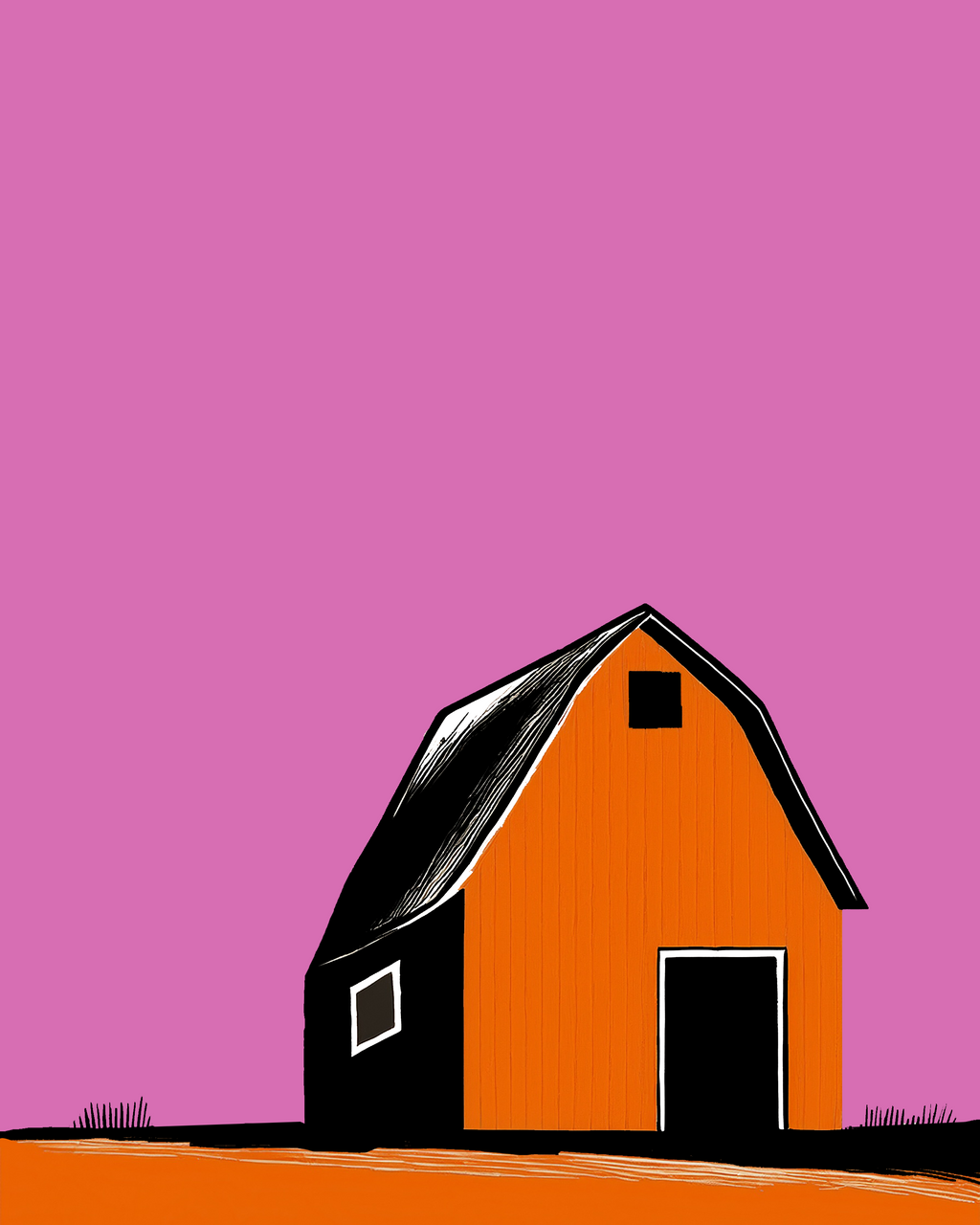 Minimalist Orange Barn Poster — Modern Farmhouse Wall Art