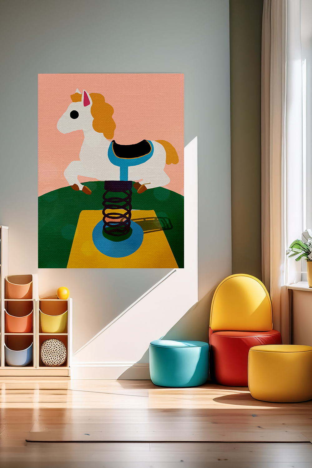 Midwest Modern Nostalgic Playground Horse Print - Matte Canvas, Stretched, 1.25" -  home decor, wall art, nostalgia, playground, kids ride
