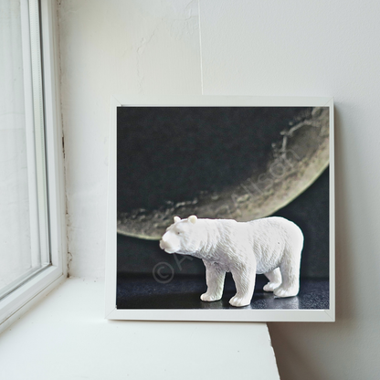 Miniature Polar Bear and Moon Portrait Digital Download Art Print