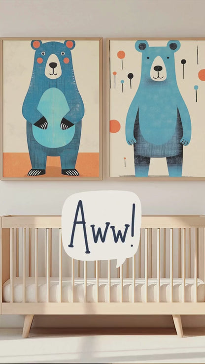 Midwest Modern Blue Bear Nursery Art Print No. 3 - Matte Canvas, Stretched, 1.25"
