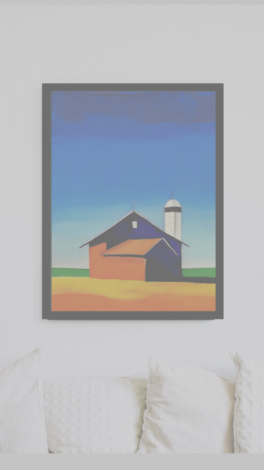 Midwest Modern Prairie Pop Art Barn with Silo Landscape - Matte Canvas, Stretched, 1.25"