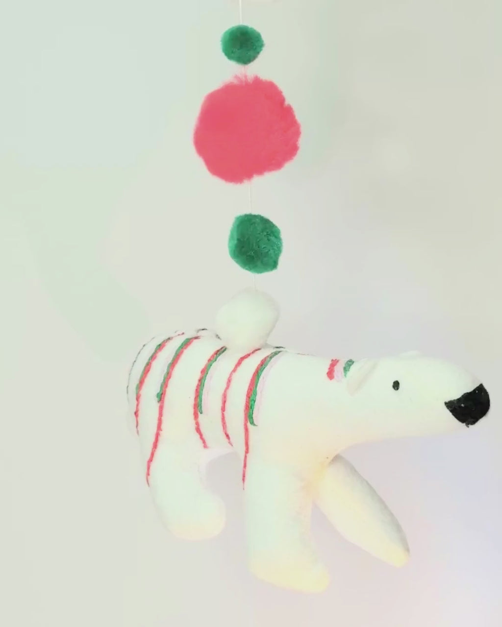 Folk Art Guardian – Hanging Soft Sculpture Ornament Bearfolk -Chris Candy Cane Cottongrass - Woodland Collection