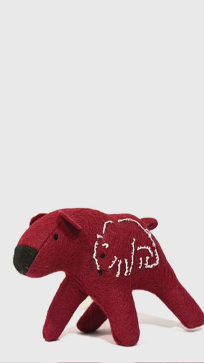 One of a Kind Walking Bear Soft Art Sculpture in Red